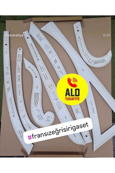 ALOTUHAFİYE FRANSIZ EĞRİSİ 7 PARÇA CETVEL TAKIMI BEYAZ RENK