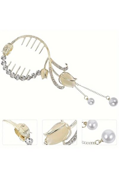 Shehlaa Ancient Style,Stone, Pearl Tulip Tassel Hairpin, Ponytail Clip, Stylish, Gift