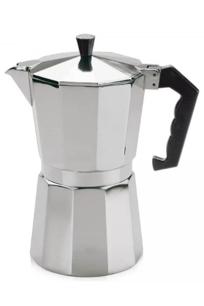 THK ® Espresso Maker for 6 Coffee Cups, Camping, Cylinder, Stove, Aluminum 17cm, Silver, Black