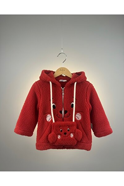 asyagiyimavm25 ASİSSA 🐻Unisex Ayıcık Figürlü Pelüş Kırmızı Kapüşonlu Hırka