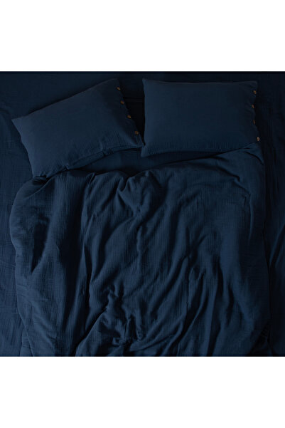 Befera Design Muslin 100% Cotton Double Size Washable Duvet Cover Set Non-Ironing Blue