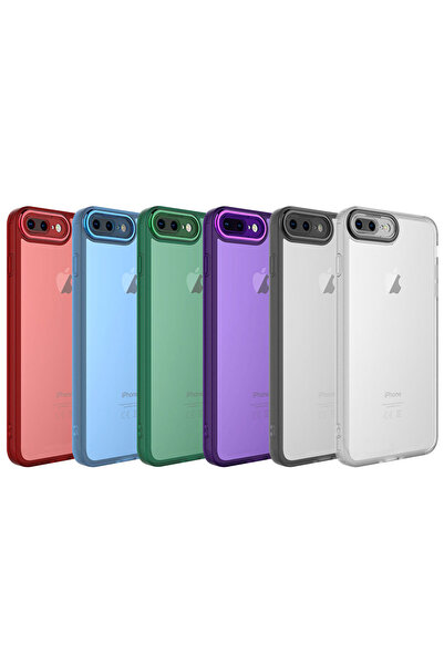 zore iPhone 7 Plus Case Camera Protected Transparent Senk Post Cover - Red