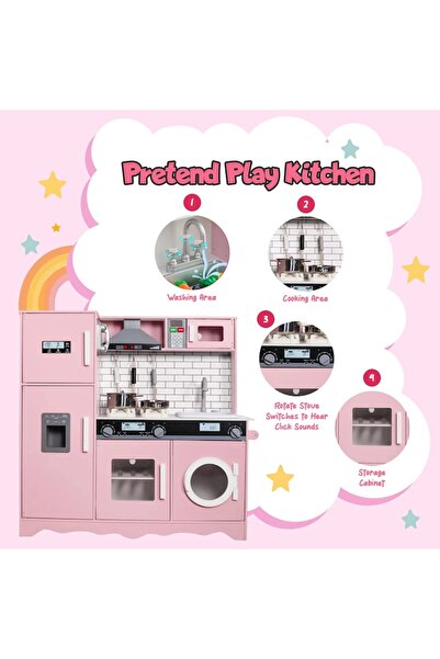 LikeSmart ToP Pink Kitchen XXL Wooden Play Kitchen, 97 cm, Pink