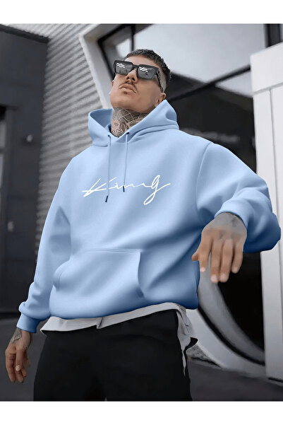 Soothing Space سويت شيرت للجنسين قصة فضفاضة بغطاء رأس مكتوب عليه King