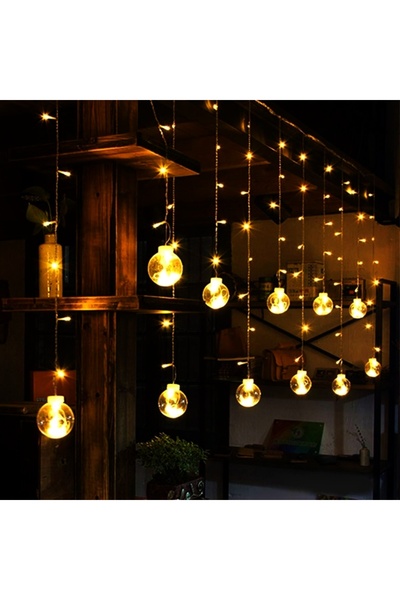 Tawitech Illuminated Christmas Ball Curtain Led 3m 120 Led 8 Function Decorative Eaves Light with Plug