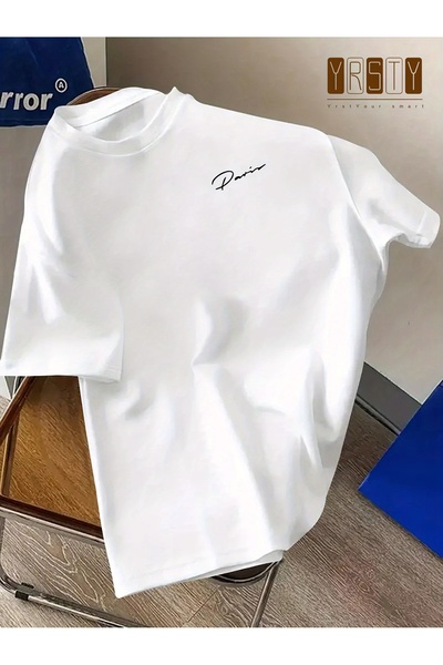 Eritqaa تي شيرت للجنسين قصة فضفاضة مكتوب عليه باريس