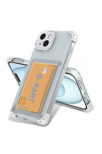 zore iPhone 13 Case Airbag Design Transparent Card Holder Senk G-Card Cover - Colorless