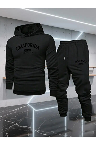 Soothing Space California Printed Hooded Fleece Unisex Tracksuit Set