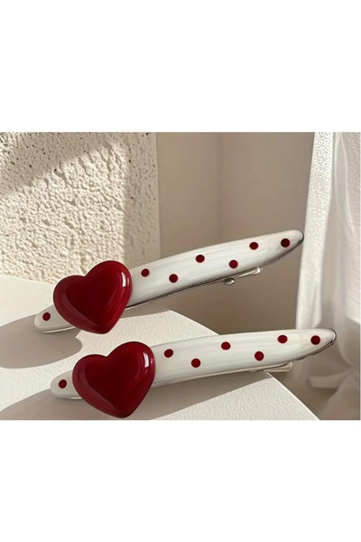 Genel Markalar Kırmızı Kalpli Puantiyeli Ördek Gagası Toka – 2 Model Seçenekli