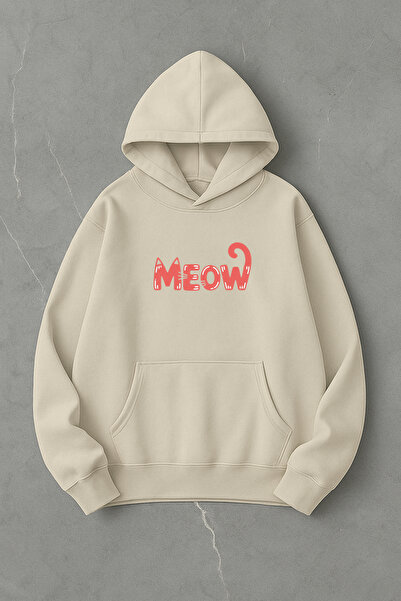 LORVEX Hanorac unisex supradimensionat cu imprimeu Meow în față tricou