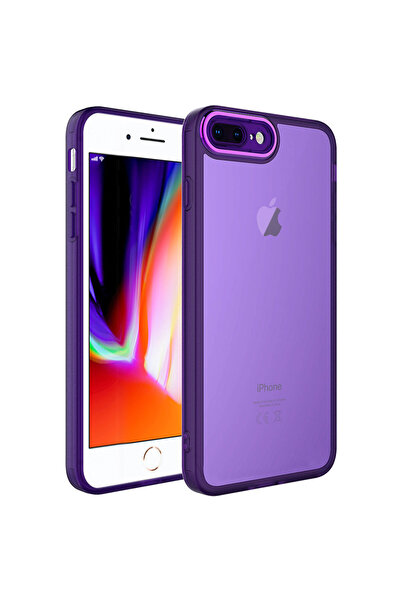 zore iPhone 7 Plus Case Camera Protected Transparent Senk Post Cover - Deep Purple
