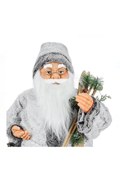 Lunix Decorative Figurine Santa Claus White Grey and Skis 80cm