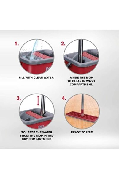 SokShop Dirt Devil cleaning set, flat mop 120 cm, 2-compartment bucket, gray/red