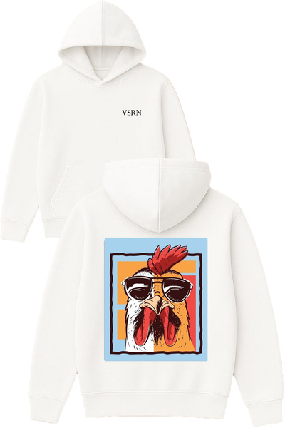 VSRN تصميم ذكر الديك الجميل مطبوع قصة فضفاضة سويت شيرت أبيض بغطاء رأس