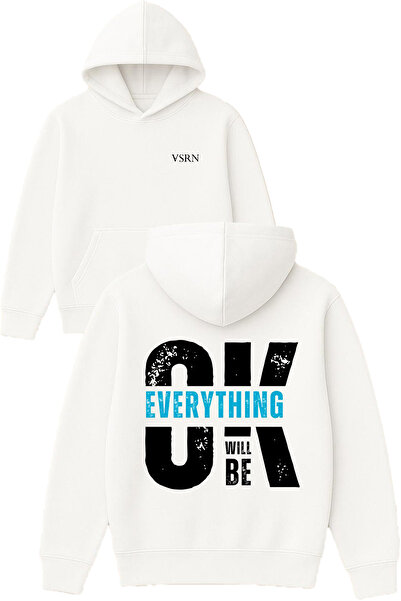 VSRN أوك إيفريثينج ديزاين مطبوع قصة فضفاضة سويت شيرت أبيض بغطاء رأس