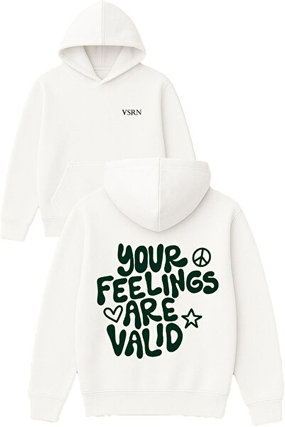 VSRN Hanorac alb supradimensionat cu glugă, cu imprimeu design „Your feelings”
