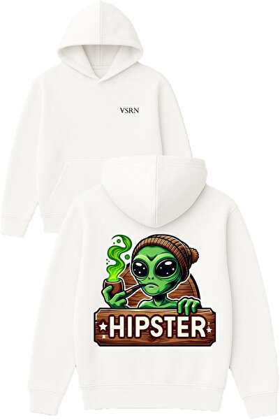 VSRN Πράσινο φούτερ με κουκούλα με στάμπα Alien Hips Design, Oversize, λευκό