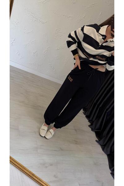 elif teke Jogger Cut Striped Tracksuit Set Navy Blue