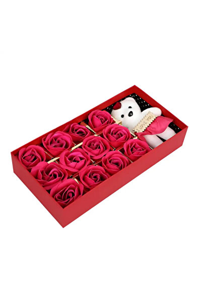 Tim Elegant Gift Box with 12 Soap Roses & Teddy Bear – Romantic Gift