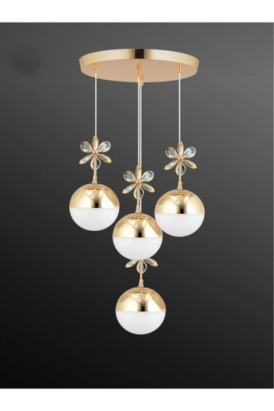 Bohem Aydınlatma Kelebek 3'lü Gold 3 Renk Kademeli Sarkıt Ledli Kristal Taşlı...