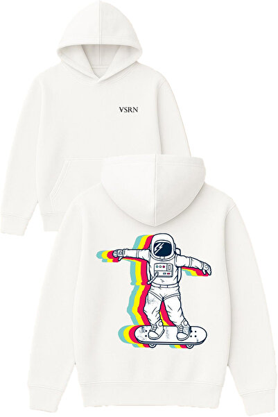 VSRN Hanorac cu glugă alb supradimensionat, imprimat cu design de astronaut î...