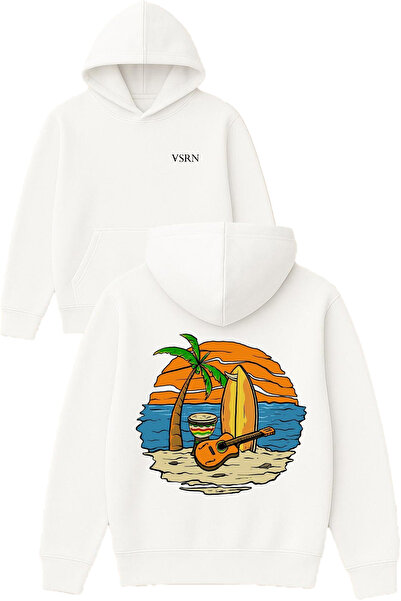 VSRN سويت شيرت كوم سين سولار ديزاين مطبوع قصة فضفاضة أبيض بغطاء رأس