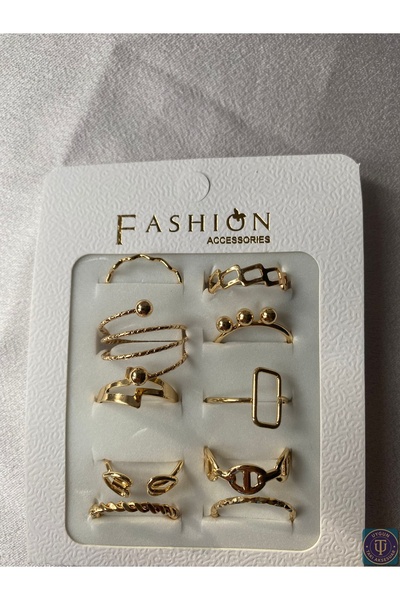 uyguntakıaksesuar مجموعة من 10 خواتم فولاذية ذهبية اللون - تصميمات بسيطة وعصر...