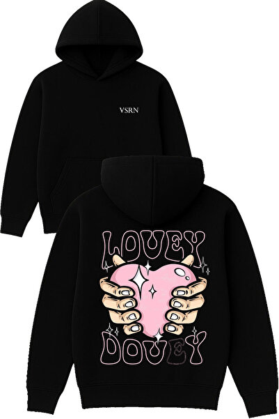 VSRN تصميم لوفي دوفي مطبوع قصة فضفاضة سويت شيرت أسود بغطاء رأس