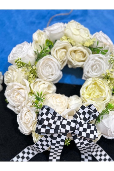 Marrone Rose Wreath White Door Ornament with Roses