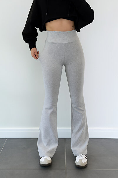 makarimato Women's High Waist Gathering Wide Waistband Combed Cotton Spanish Leggings