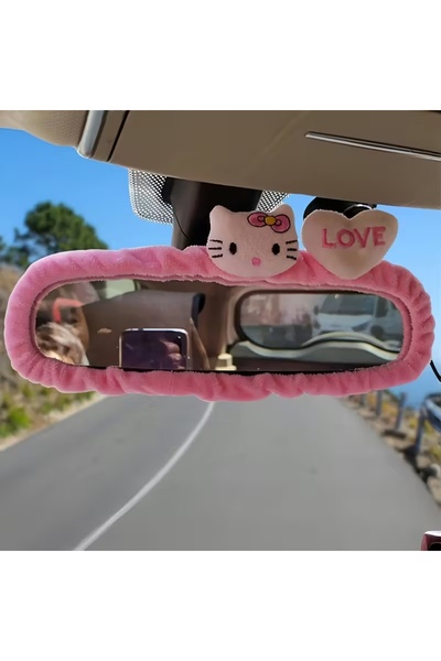 FESECRAFT Hello Kitty Figürlü Pembe Dikiz Ayna Süsü Pembe Ayna Kılıfı Araç İç...