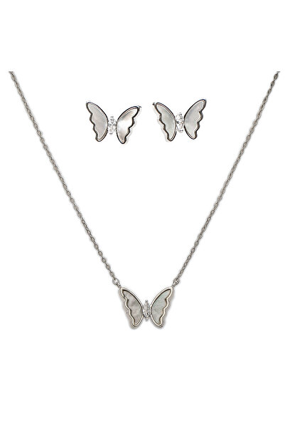 ElectraStore Silver Butterfly Necklace And Earrings Set