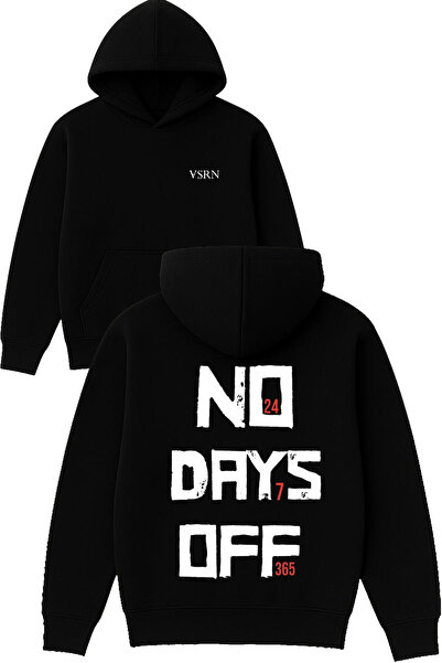 VSRN Hanorac negru supradimensionat cu glugă, cu imprimeu design „Fără zile d...