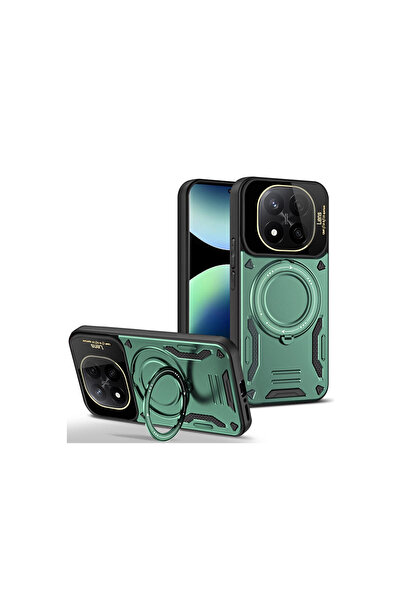 eco port غطاء حماية لهاتف ريدمي نوت 14 برو 5 جي مع حامل عدسة - أخضر داكن