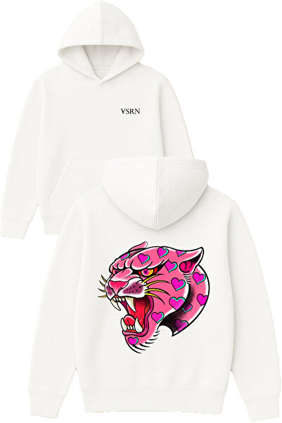 VSRN Hanorac alb supradimensionat cu glugă, cu imprimeu Hearted Tiger Design