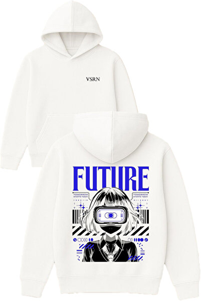 VSRN Φούτερ με λευκή κουκούλα με στάμπα Future Anime Design