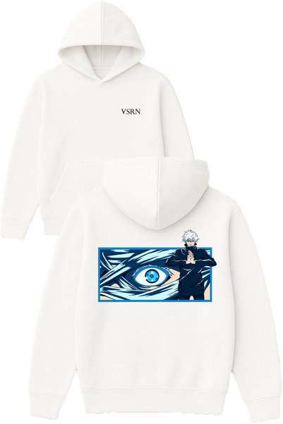 VSRN White Hair Anime Design Printed Oversized White Hooded Sweatshirt