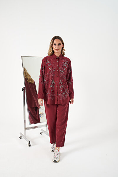 MİA NOURA Women's Front and Sleeves Embroidered Demi̇n Tansel Shirt