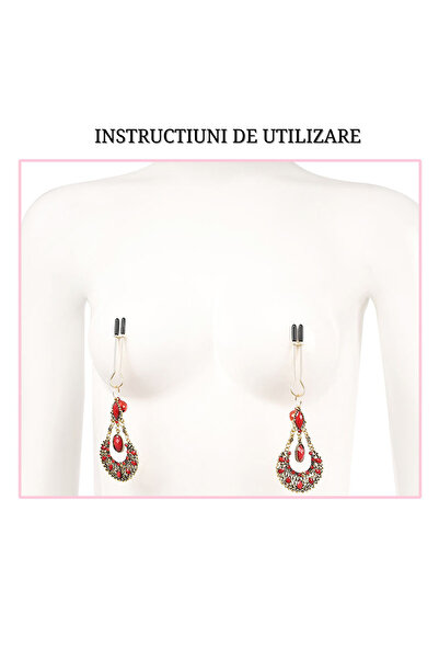 Obsessia ® LittleBell earring-type breast clamps, made of stainless steel, gold, with red bells