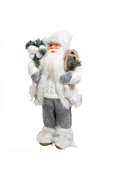 Lunix Decorative Figurine White Santa Claus with Lantern 45cm