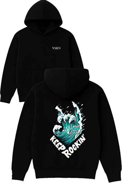 VSRN Φούτερ με κουκούλα Keep Rockin' Design, με στάμπα, σε μεγάλο μέγεθος, μαύρο