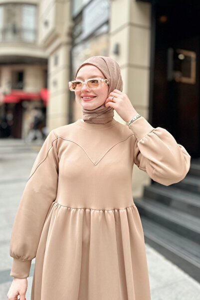 Kombinazon Ranas Beige Scuba Dress