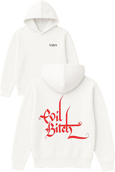 VSRN Hanorac alb supradimensionat cu glugă, cu imprimeu Evil bitch Design