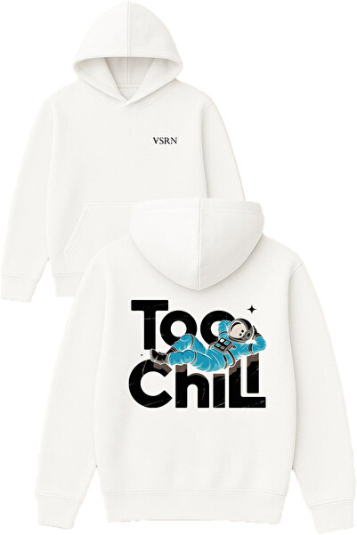 VSRN Too chill Design Τυπωμένο Oversize Λευκό Φούτερ με Κουκούλα