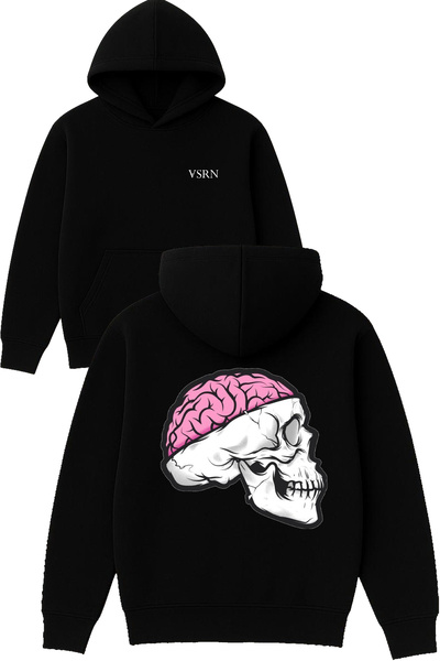 VSRN Hanorac negru supradimensionat cu glugă, cu imprimeu cu design de schele...