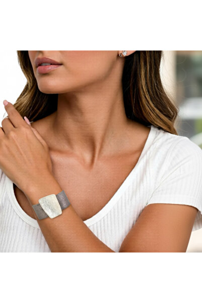 COCOSH TAKI Bronze leather multi-bracelet with silver large charms.