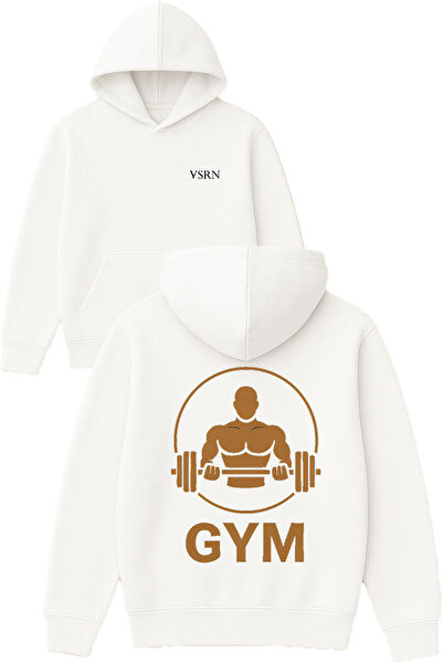 VSRN Hanorac cu glugă alb oversize cu imprimeu Gym Gold Design