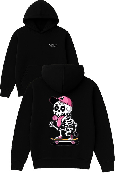 VSRN سويت شيرت بتصميم لوليبوبتشو لركوب لوح التزلج مطبوع قصة فضفاضة أسود بغطاء...