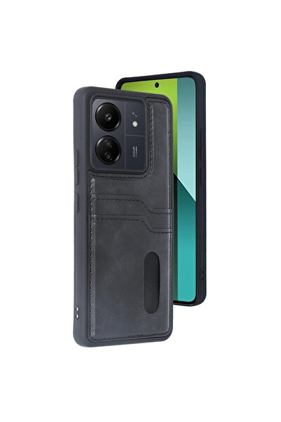 eco port حافظة جلدية سوداء مع حافظة بطاقة الأعمال سارا لهاتف ريدمي 13c