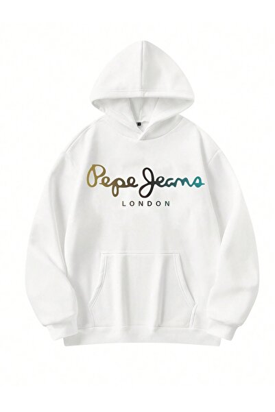 PALPİTO Women's White Pepe London Printed Hooded Hoodie Sweatshirt